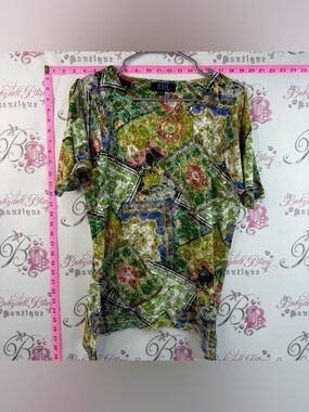 FDJ tshirt paisley unique Colorful Women Green Multi-Print Short Sleeve Top